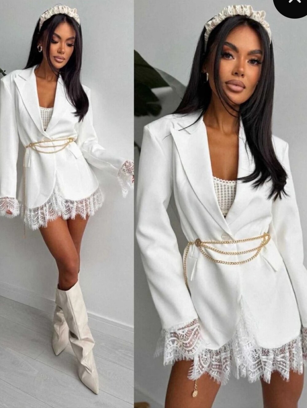 IT 12 Improted From France Lace Trimed One Button Blazer